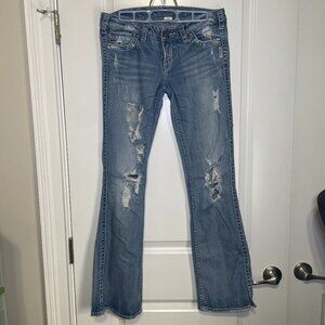 Women's Size 29 Silver Distressed Boot Cut Jeans